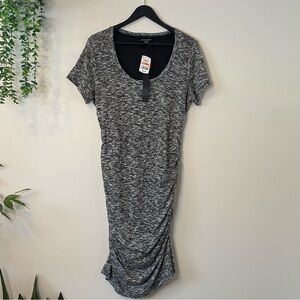 Le Chateau Charcoal and Black Textured Ruched Midi Dress